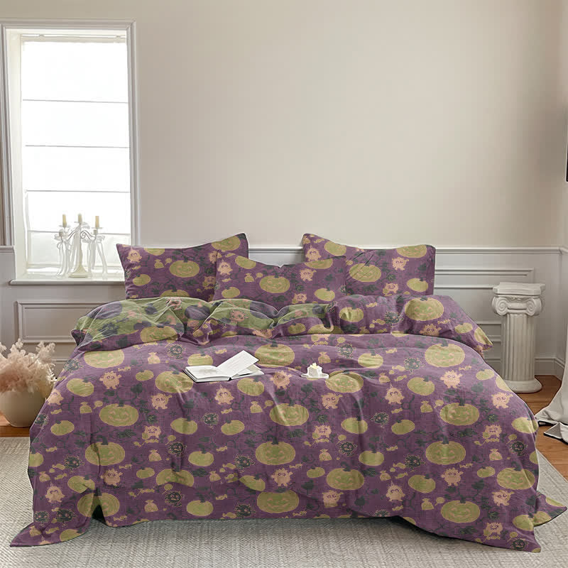Set di biancheria da letto in cotone a 4 pezzi con motivo zucca e mostro di Halloween - image 22