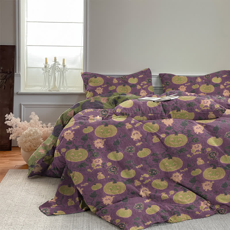 Set di biancheria da letto in cotone a 4 pezzi con motivo zucca e mostro di Halloween - image 23