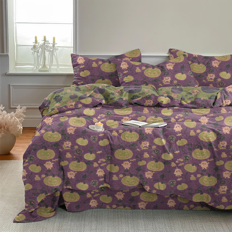 Set di biancheria da letto in cotone a 4 pezzi con motivo zucca e mostro di Halloween - image 20