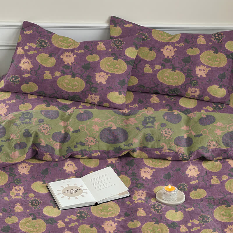 Set di biancheria da letto in cotone a 4 pezzi con motivo zucca e mostro di Halloween - image 26