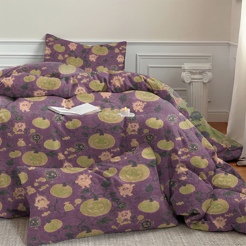 Set di biancheria da letto in cotone a 4 pezzi con motivo zucca e mostro di Halloween - image 25