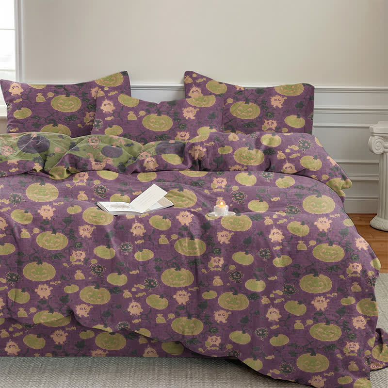 Set di biancheria da letto in cotone a 4 pezzi con motivo zucca e mostro di Halloween - image 19