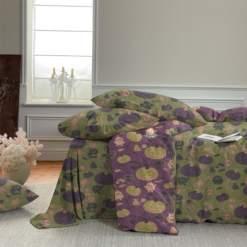Set di biancheria da letto in cotone a 4 pezzi con motivo zucca e mostro di Halloween - image 33