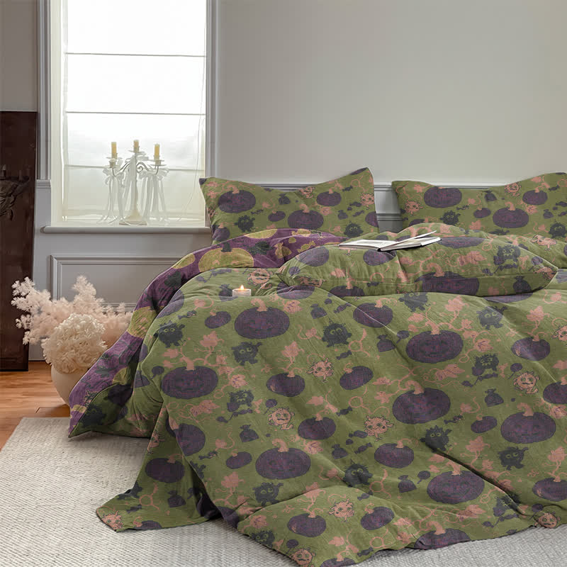 Set di biancheria da letto in cotone a 4 pezzi con motivo zucca e mostro di Halloween - image 32