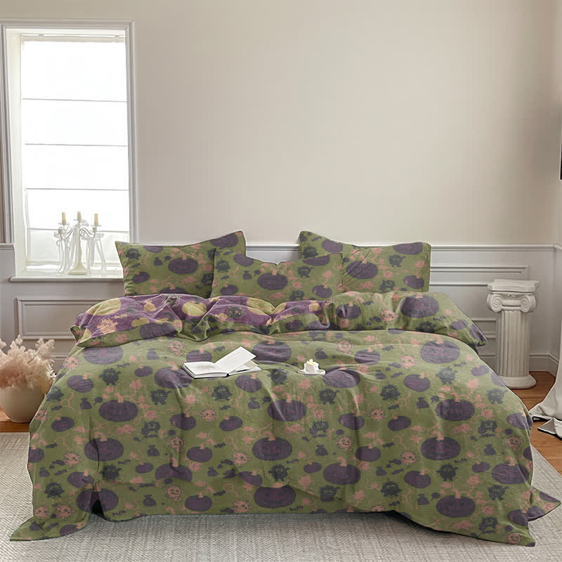 Set di biancheria da letto in cotone a 4 pezzi con motivo zucca e mostro di Halloween - image 31