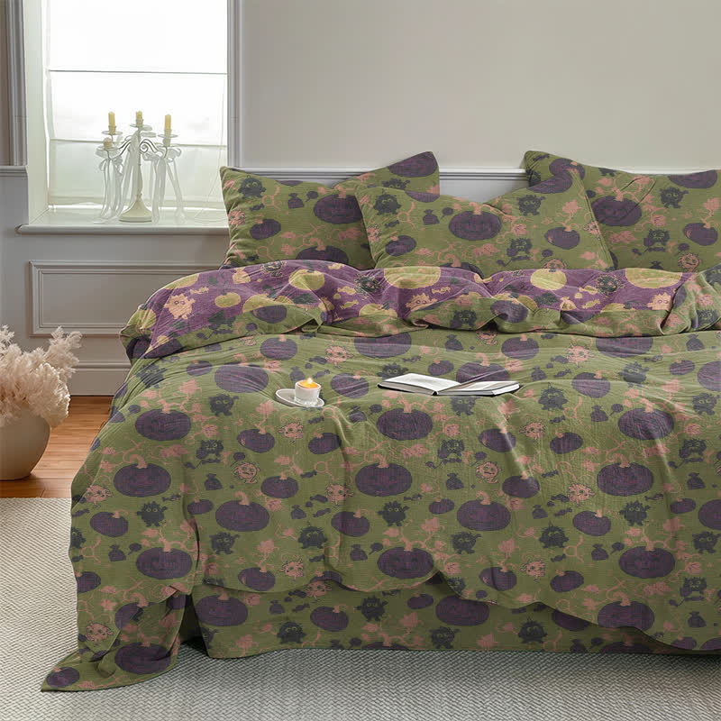 Set di biancheria da letto in cotone a 4 pezzi con motivo zucca e mostro di Halloween - image 29