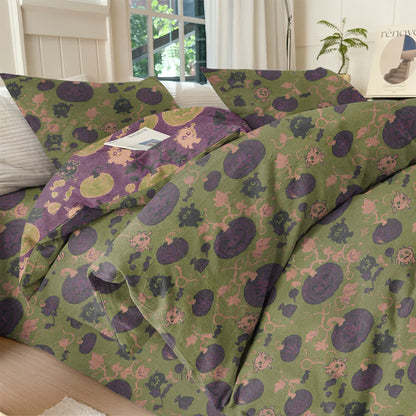 Set di biancheria da letto in cotone a 4 pezzi con motivo zucca e mostro di Halloween - Verde - Set di biancheria da letto (4 pezzi) - Matrimoniale Grande - image 27