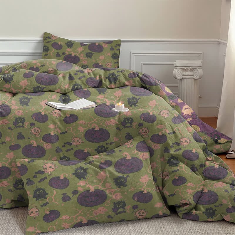 Set di biancheria da letto in cotone a 4 pezzi con motivo zucca e mostro di Halloween - image 34