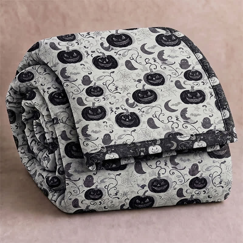 Coperta reversibile in cotone con motivo zucca e fantasma di Halloween - Bianco - Coperta - 90" x 92" - image 5