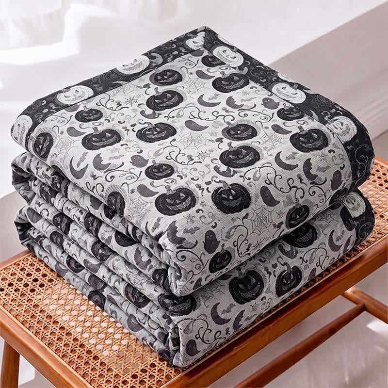Coperta reversibile in cotone con motivo zucca e fantasma di Halloween - image 6