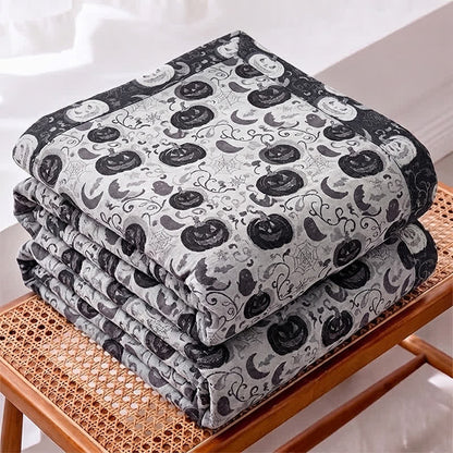 Coperta reversibile in cotone con motivo zucca e fantasma di Halloween - image 6