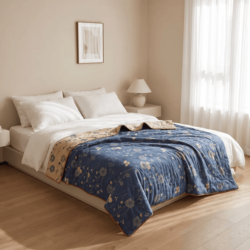 Trapunta reversibile blu a fantasia floreale in stile cottage - image 6
