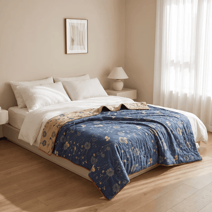 Trapunta reversibile blu a fantasia floreale in stile cottage - image 6