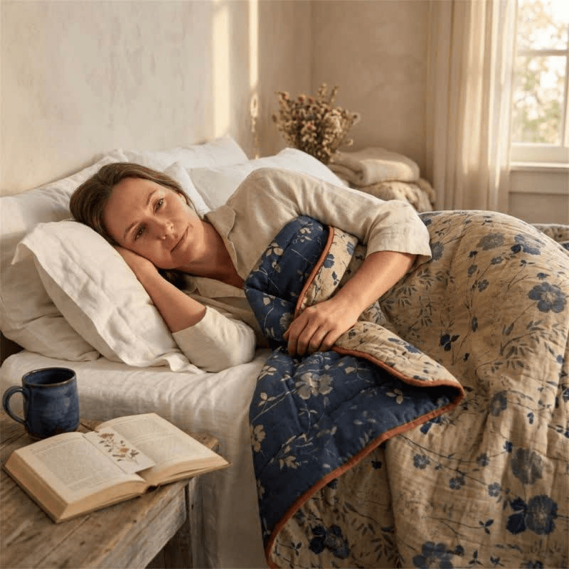 Trapunta reversibile blu a fantasia floreale in stile cottage - image 8