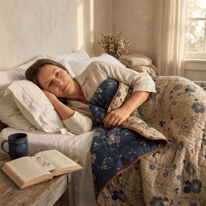 Trapunta reversibile blu a fantasia floreale in stile cottage - image 8