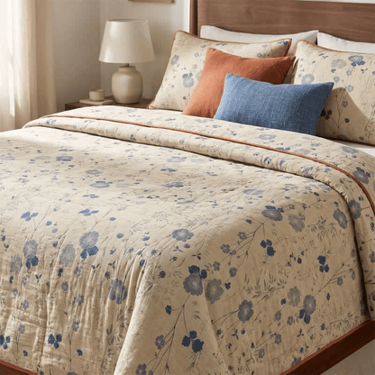 Trapunta reversibile blu a fantasia floreale in stile cottage - image 7