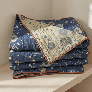 Trapunta reversibile blu a fantasia floreale in stile cottage - Blu - Matrimoniale Grande - image 0
