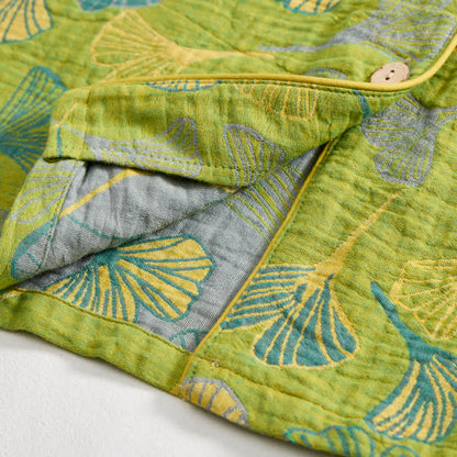 Completo da casa in cotone con motivo a foglie di ginkgo, ispirato alla natura. - image 7