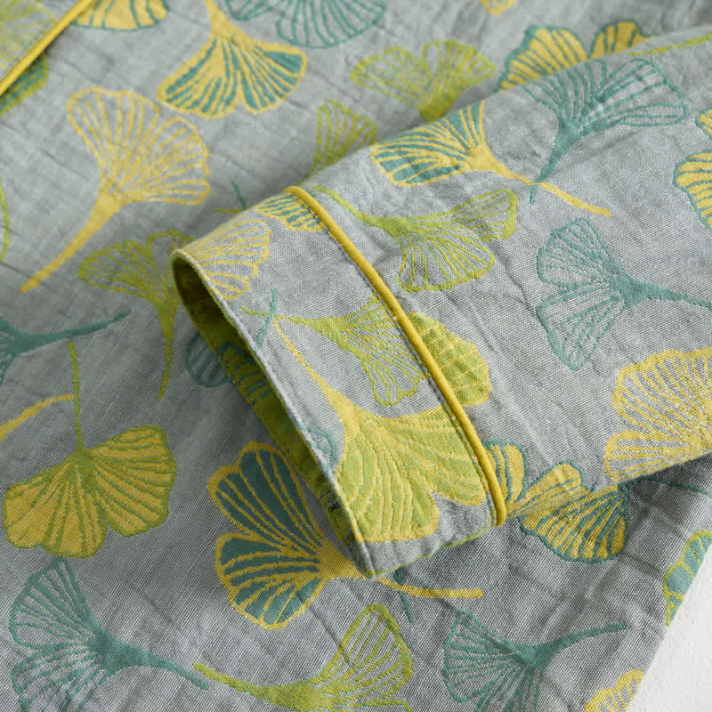 Completo da casa in cotone con motivo a foglie di ginkgo, ispirato alla natura. - image 17