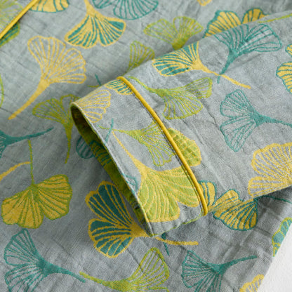 Completo da casa in cotone con motivo a foglie di ginkgo, ispirato alla natura. - image 17