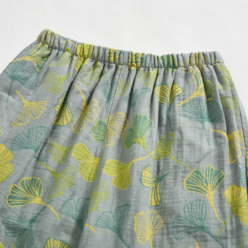 Completo da casa in cotone con motivo a foglie di ginkgo, ispirato alla natura. - image 18