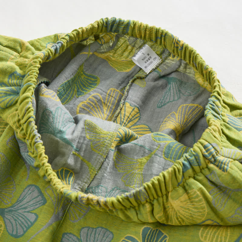 Completo da casa in cotone con motivo a foglie di ginkgo, ispirato alla natura. - image 10
