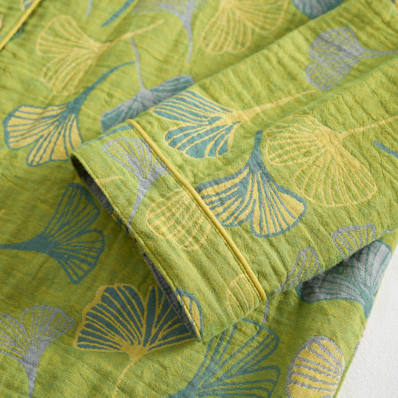 Completo da casa in cotone con motivo a foglie di ginkgo, ispirato alla natura. - image 8