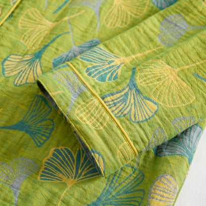Completo da casa in cotone con motivo a foglie di ginkgo, ispirato alla natura. - image 8