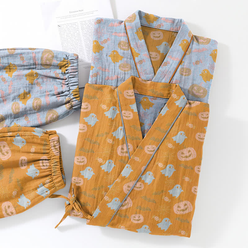 Set pigiama kimono in cotone con motivo Halloween Fantasma e Zucca - image 5