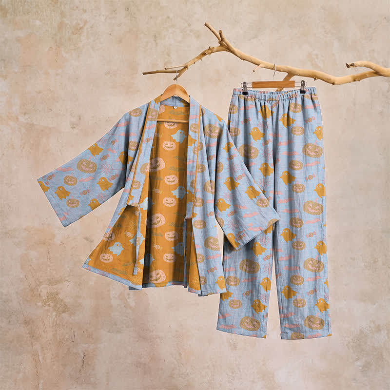 Set pigiama kimono in cotone con motivo Halloween Fantasma e Zucca - image 12