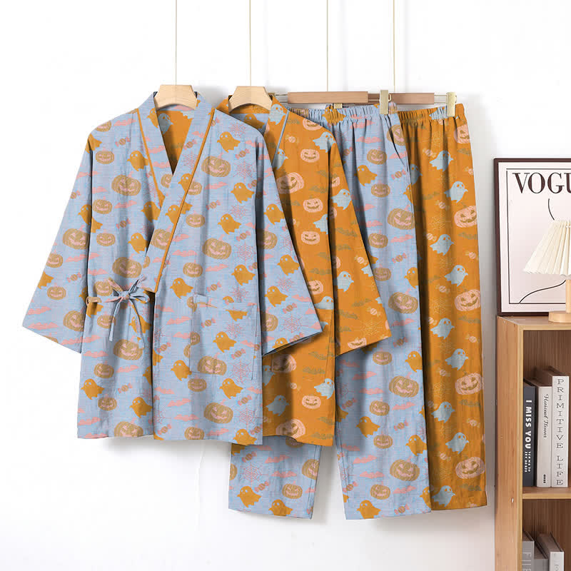 Set pigiama kimono in cotone con motivo Halloween Fantasma e Zucca - image 9