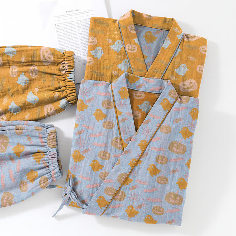 Set pigiama kimono in cotone con motivo Halloween Fantasma e Zucca - image 13