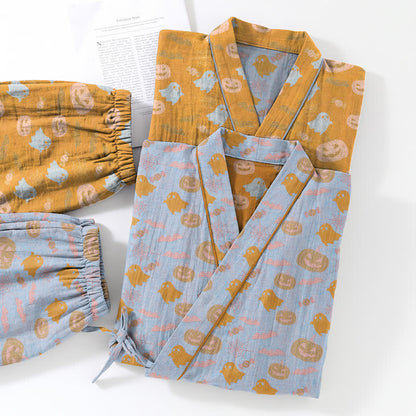 Set pigiama kimono in cotone con motivo Halloween Fantasma e Zucca - image 13