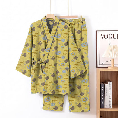 Set pigiama kimono in cotone con motivo Halloween Fantasma e Zucca - Giallo e grigio - XL - image 16