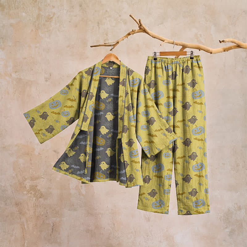 Set pigiama kimono in cotone con motivo Halloween Fantasma e Zucca - image 20