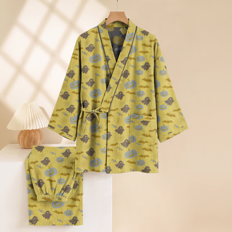 Set pigiama kimono in cotone con motivo Halloween Fantasma e Zucca - image 19