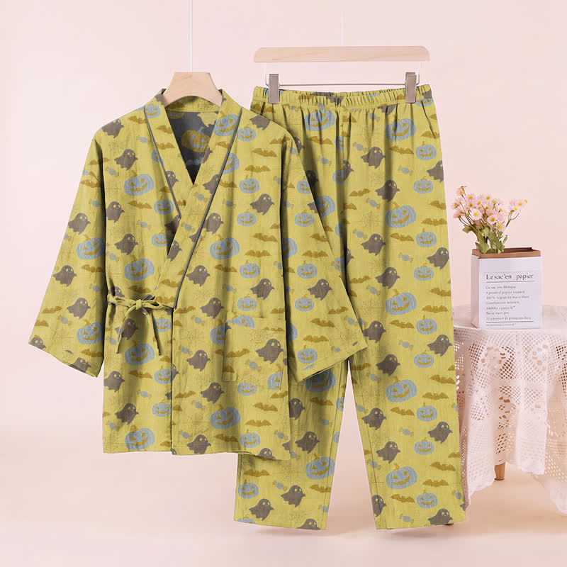 Set pigiama kimono in cotone con motivo Halloween Fantasma e Zucca - image 18