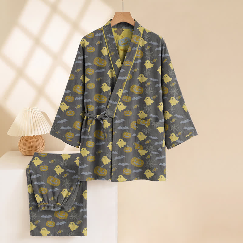 Set pigiama kimono in cotone con motivo Halloween Fantasma e Zucca - image 27