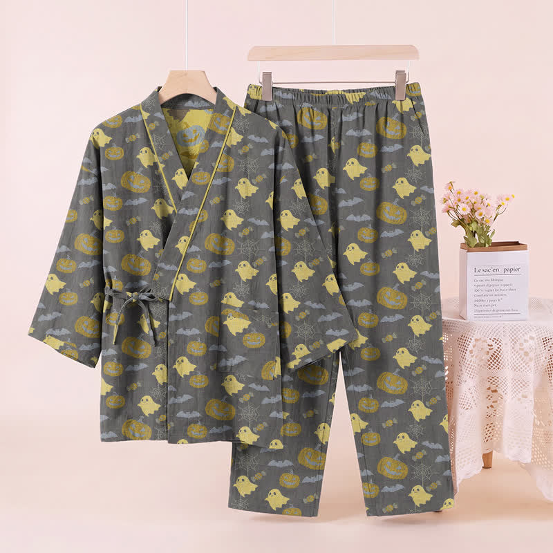 Set pigiama kimono in cotone con motivo Halloween Fantasma e Zucca - image 26