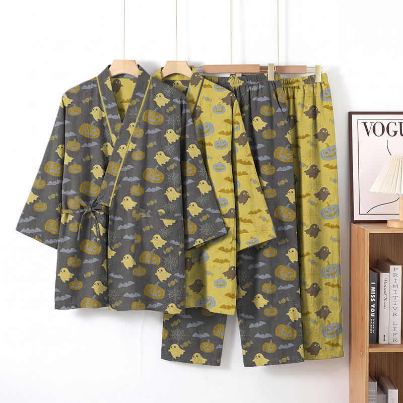 Set pigiama kimono in cotone con motivo Halloween Fantasma e Zucca - image 25