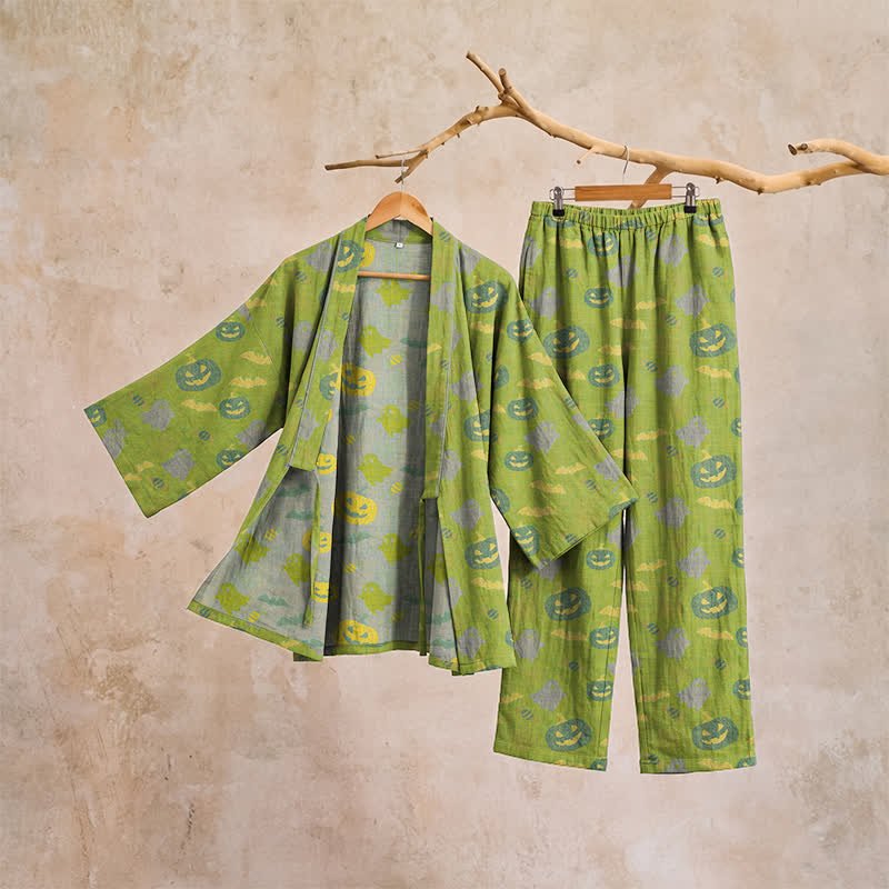Set pigiama kimono in cotone con motivo Halloween Fantasma e Zucca - image 36