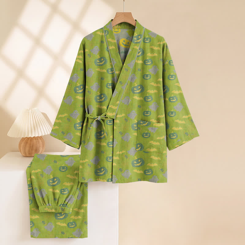 Set pigiama kimono in cotone con motivo Halloween Fantasma e Zucca - image 35