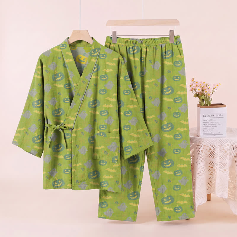 Set pigiama kimono in cotone con motivo Halloween Fantasma e Zucca - image 34