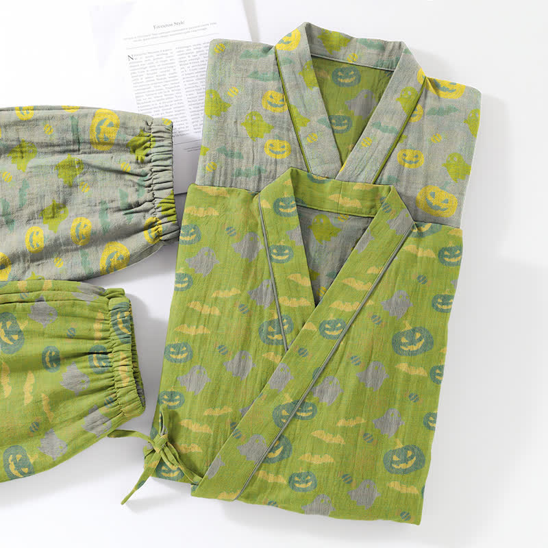 Set pigiama kimono in cotone con motivo Halloween Fantasma e Zucca - image 37