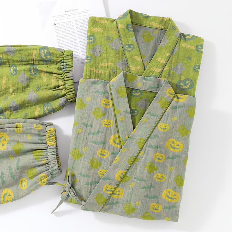 Set pigiama kimono in cotone con motivo Halloween Fantasma e Zucca - image 45