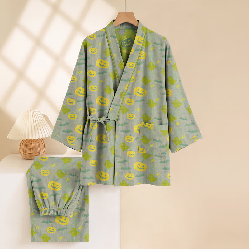 Set pigiama kimono in cotone con motivo Halloween Fantasma e Zucca - image 43