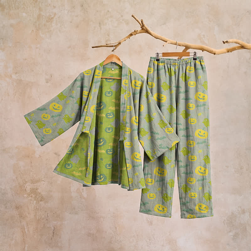 Set pigiama kimono in cotone con motivo Halloween Fantasma e Zucca - image 44
