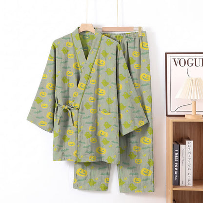 Set pigiama kimono in cotone con motivo Halloween Fantasma e Zucca - Grigio e verde - XL - image 40