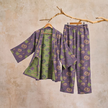 Set pigiama kimono in cotone con motivo Halloween Fantasma e Zucca - image 52