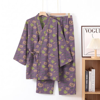 Set pigiama kimono in cotone con motivo Halloween Fantasma e Zucca - Viola intenso - XL - image 48